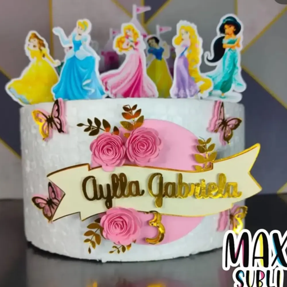 Topo de bolo personalizado com princesas